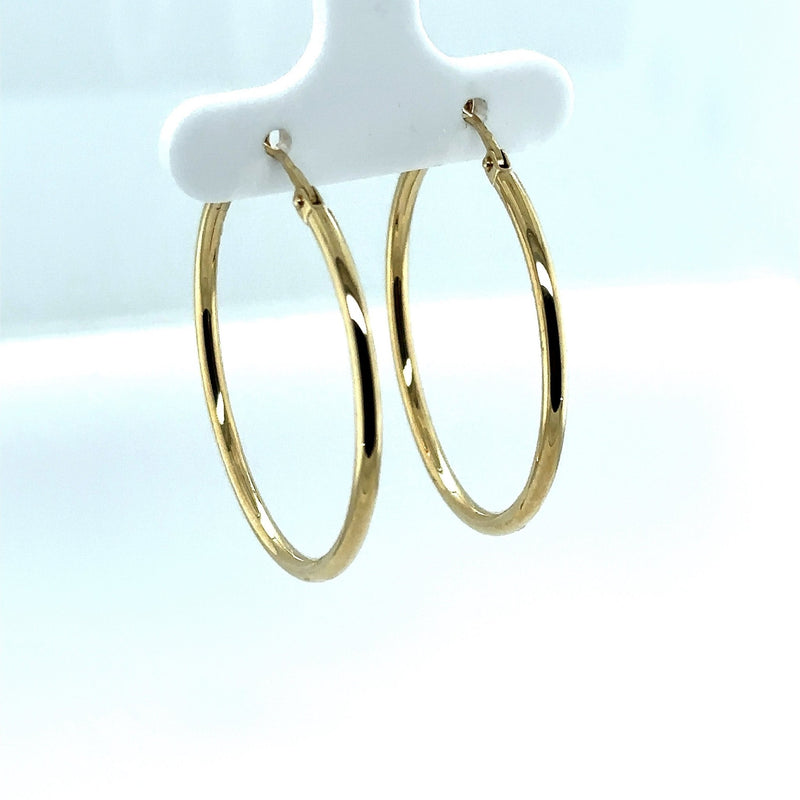 14KT Yellow Gold Tube Hoop Earrings, 1.25" Inches - KFK, Inc.