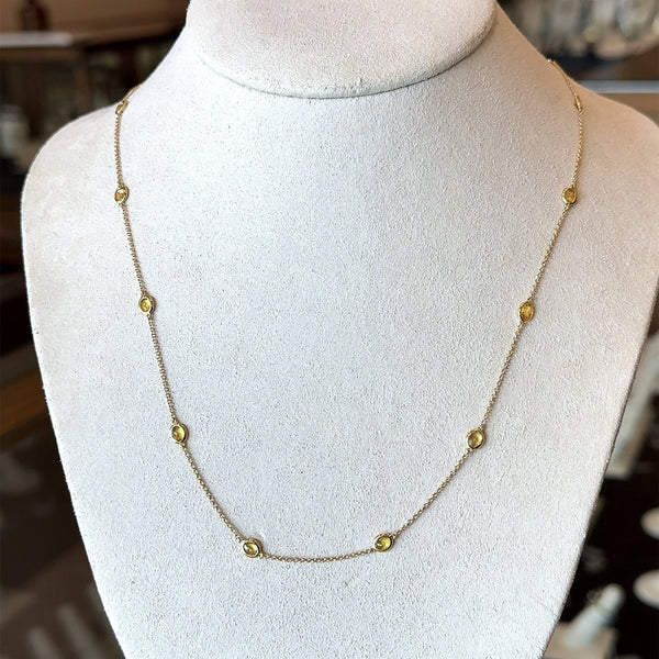 3.15CT Bezel-Set Yellow Sapphire Necklace, 14KT Yellow Gold - KFK, Inc.