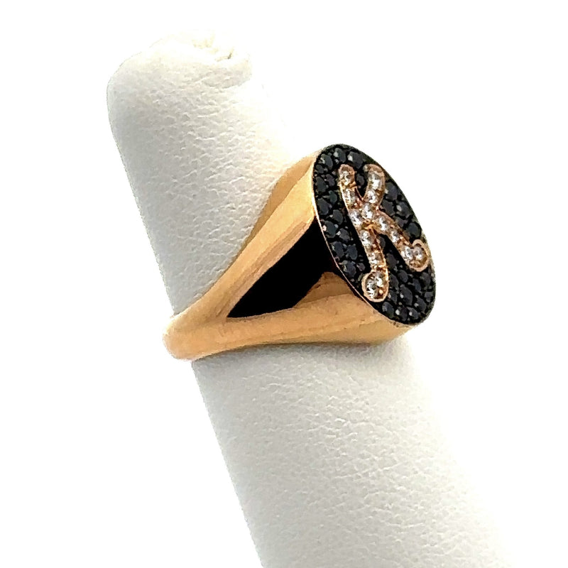 Black & White Pavé Diamond 'K' Initial Signet Ring, 18KT Gold - KFK, Inc.