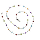 Multi-Color Bezel-Set Gemstone Necklace, 14KT White Gold - KFK, Inc.