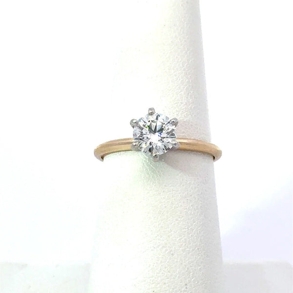 1.01CT Round Diamond Solitaire Engagement Ring, 14KT White and Yellow Gold - KFK Jewelers Los Angeles