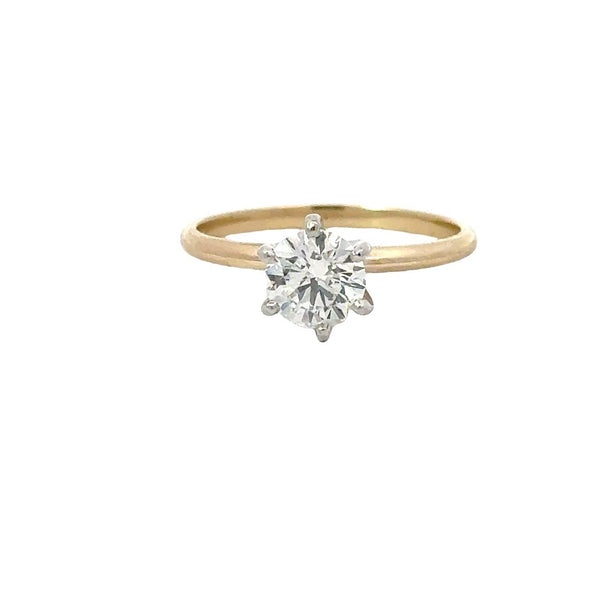 1.01CT Round Diamond Solitaire Engagement Ring, 14KT White and Yellow Gold - KFK Jewelers Los Angeles