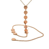 14KT Rose Gold Lariat Style Drop Necklace with Disc Stations - KFK, Inc.