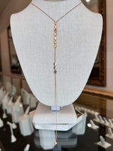 14KT Rose Gold Lariat Style Drop Necklace with Disc Stations - KFK, Inc.