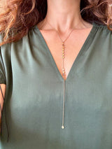 14KT Rose Gold Lariat Style Drop Necklace with Disc Stations - KFK, Inc.