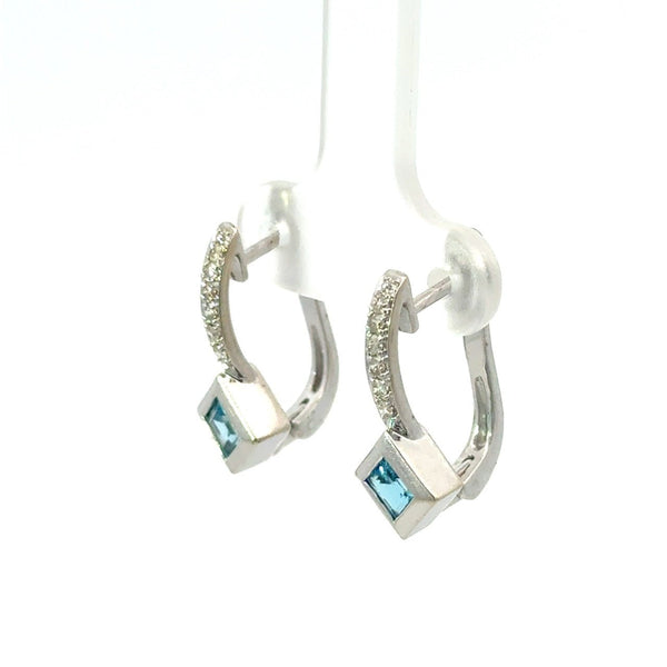14KT White Gold Diamond and Blue Topaz Drop Earrings - KFK, Inc.