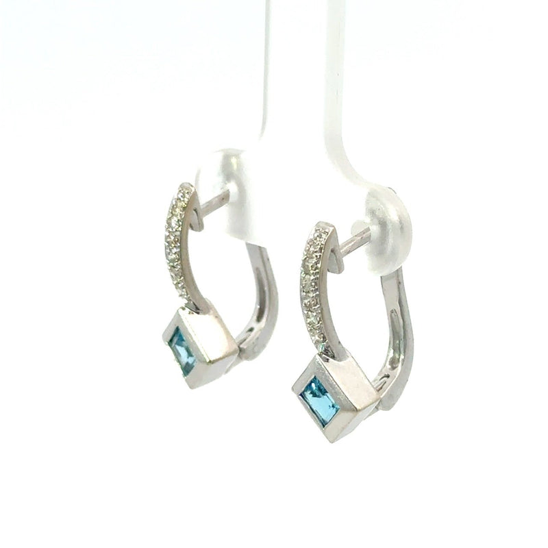 14KT White Gold Diamond and Blue Topaz Drop Earrings - KFK, Inc.