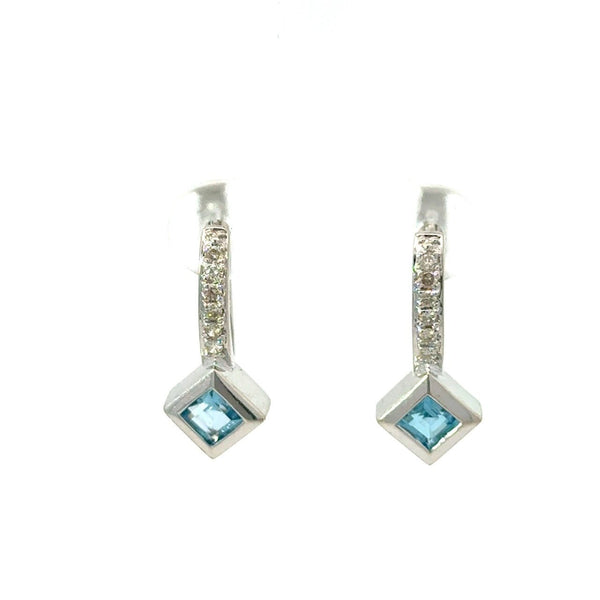 14KT White Gold Diamond and Blue Topaz Drop Earrings - KFK, Inc.
