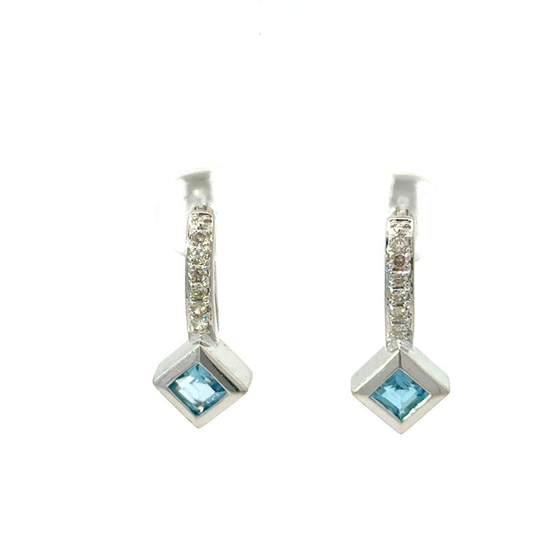14KT White Gold Diamond and Blue Topaz Drop Earrings - KFK, Inc.