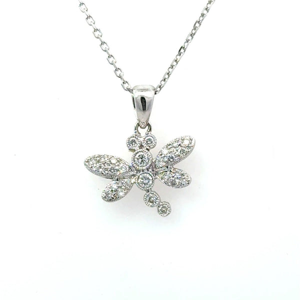 14KT White Gold Diamond Butterfly Pendant Necklace - KFK, Inc.