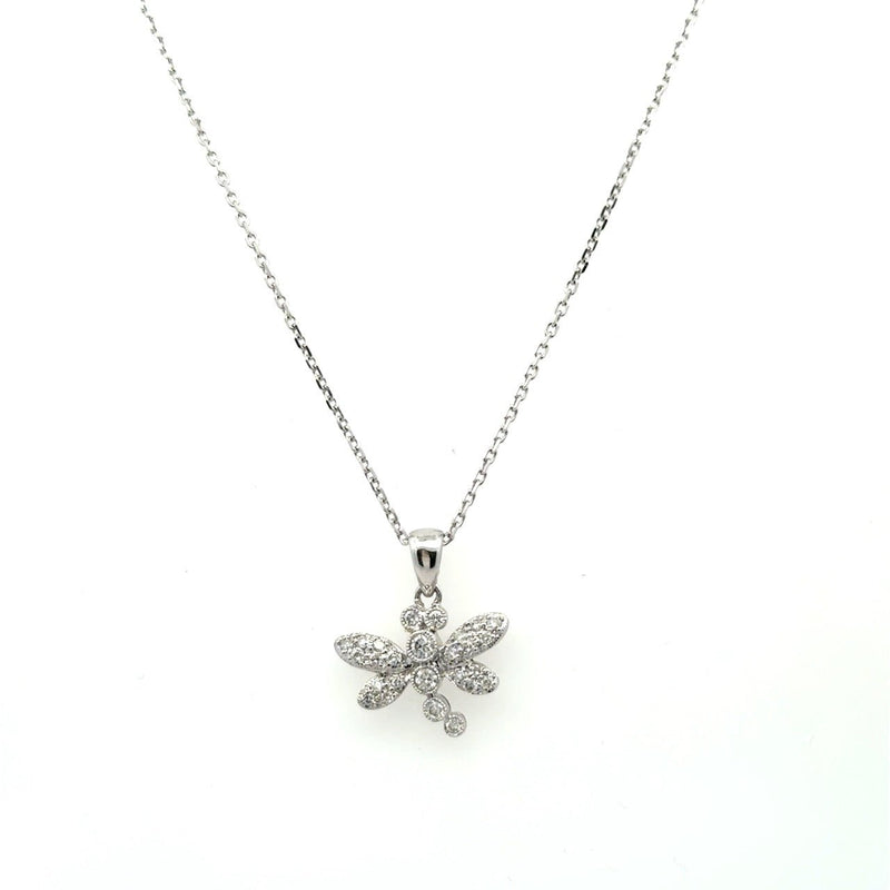 14KT White Gold Diamond Butterfly Pendant Necklace - KFK, Inc.