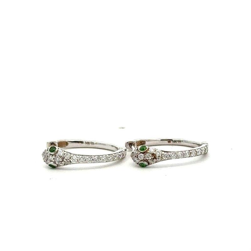 14KT White Gold Diamond Snake Huggie Earrings - KFK, Inc.
