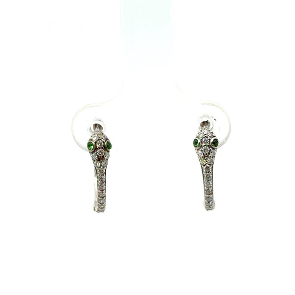 14KT White Gold Diamond Snake Huggie Earrings - KFK, Inc.