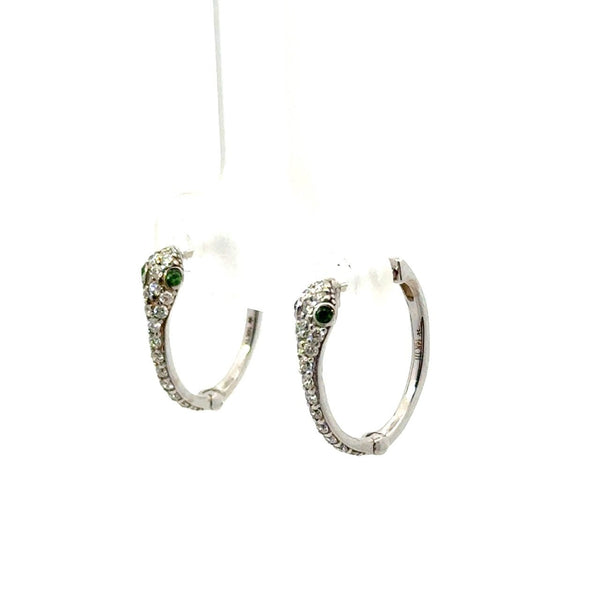14KT White Gold Diamond Snake Huggie Earrings - KFK, Inc.