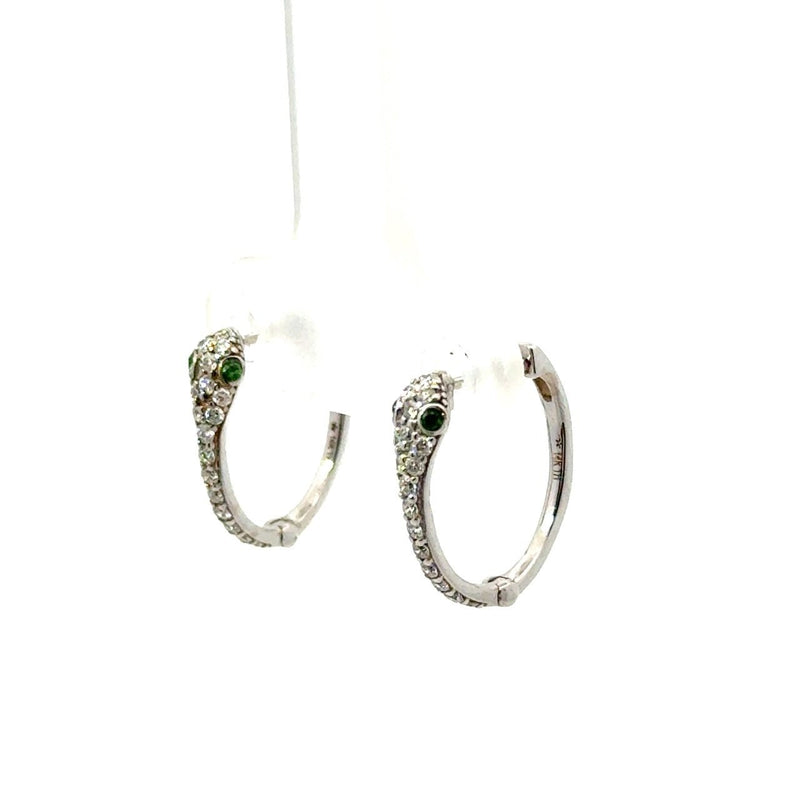 14KT White Gold Diamond Snake Huggie Earrings - KFK, Inc.