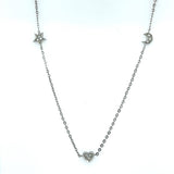 14KT White Gold Moon, Star, Heart Pavé Diamond Necklace - KFK, Inc.