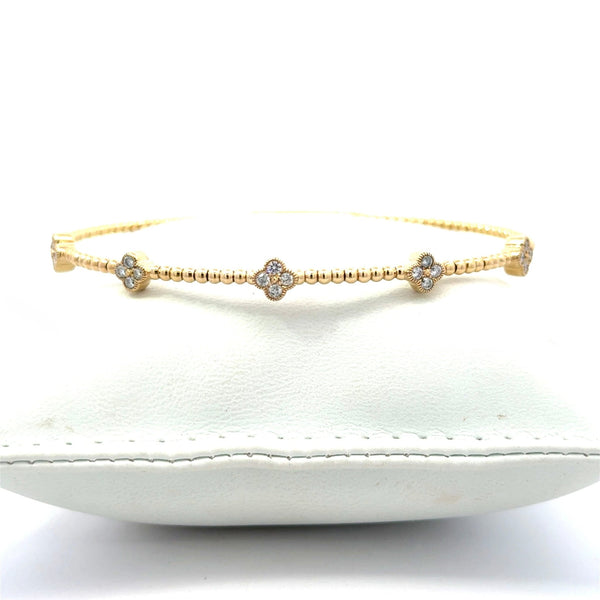 14KT Yellow Gold 5 - Station Diamond Clover Flexible Bangle - KFK, Inc.