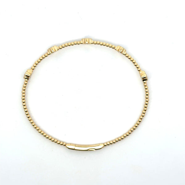 14KT Yellow Gold 5 - Station Diamond Clover Flexible Bangle - KFK, Inc.