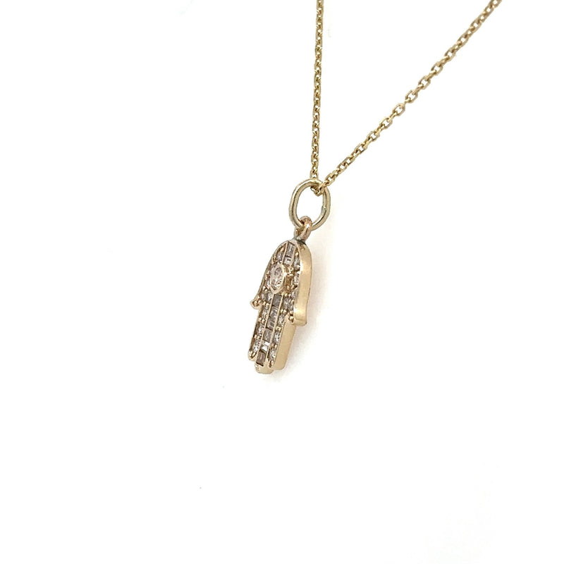 14KT Yellow Gold .62CT Diamond Hamsa Pendant Necklace - KFK, Inc.