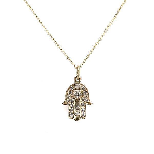 14KT Yellow Gold .62CT Diamond Hamsa Pendant Necklace - KFK, Inc.