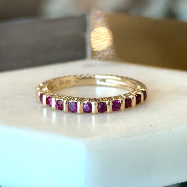 14KT Yellow Gold Bar - Set Ruby Band - KFK, Inc.