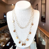 14KT Yellow Gold Bubble Link Chain Necklace with Hanging Discs 38 inches long KFK Jewelers Los Angeles