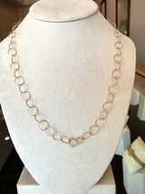 14KT Yellow Gold Bubble Link Chain Necklace with Hanging Discs 38 inches long KFK Jewelers Los Angeles
