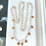 14KT Yellow Gold Bubble Link Chain Necklace with Hanging Discs 38 inches long KFK Jewelers Los Angeles