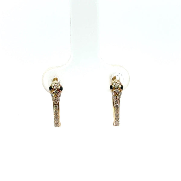 14KT Yellow Gold Diamond Snake Huggie Earrings - KFK, Inc.
