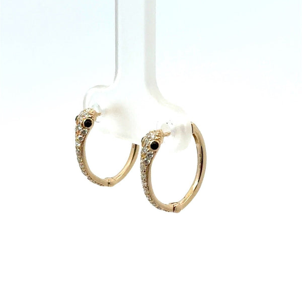 14KT Yellow Gold Diamond Snake Huggie Earrings - KFK, Inc.