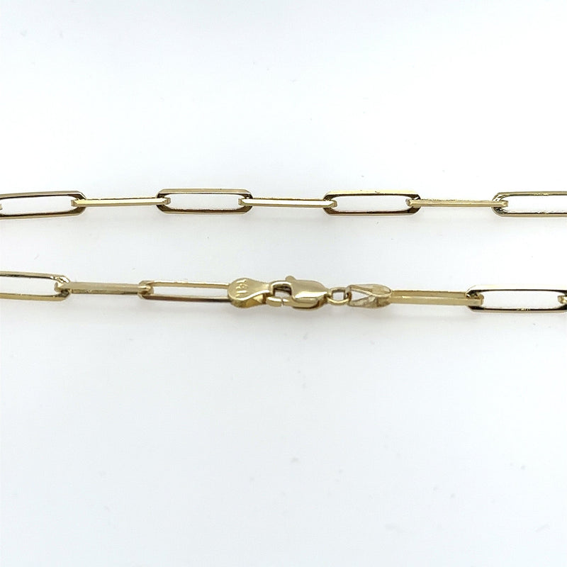 14KT Yellow Gold Elongated Link Paperclip Chain, 17" Inches - KFK, Inc.