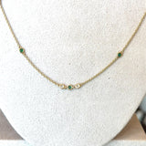 14KT Yellow Gold Emerald and Diamond Station Necklace, 26 inches - KFK, Inc.