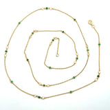 14KT Yellow Gold Emerald and Diamond Station Necklace, 26 inches - KFK, Inc.