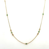 14KT Yellow Gold Emerald and Diamond Station Necklace, 26 inches - KFK, Inc.