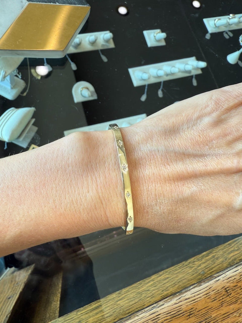 14KT Yellow Gold Hinged Bangle with Diamond Accents - KFK, Inc.