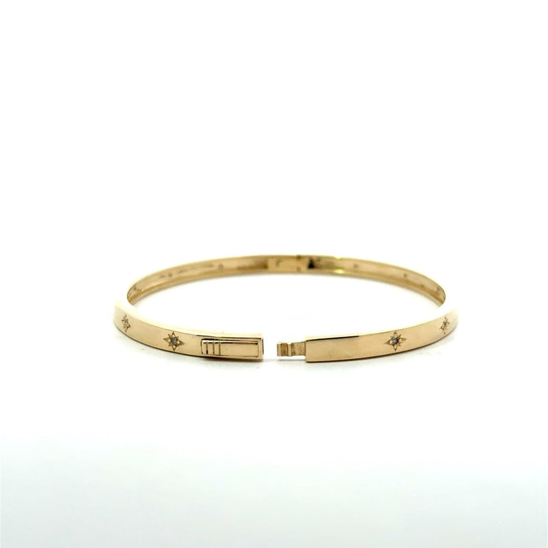 14KT Yellow Gold Hinged Bangle with Diamond Accents - KFK, Inc.