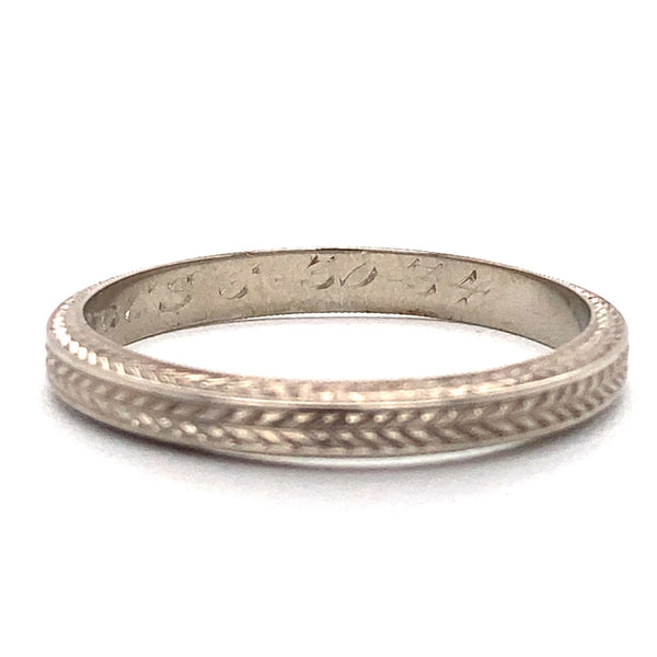 18KT White Gold Chevron Design Band, Dated 1934 - KFK, Inc.