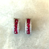 18KT White Gold Ruby and Diamond Hoop Earrings - KFK, Inc.