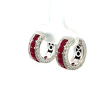 18KT White Gold Ruby and Diamond Hoop Earrings - KFK, Inc.