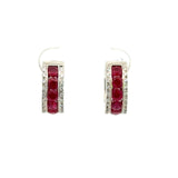 18KT White Gold Ruby and Diamond Hoop Earrings - KFK, Inc.