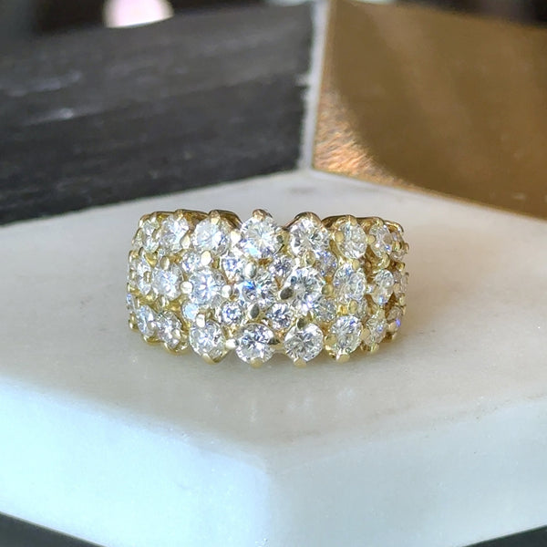 18KT Yellow Gold Statement Ring 4.04CT Diamond Honeycomb Ring Cocktail Ring - KFK Jewelers Los Angeles