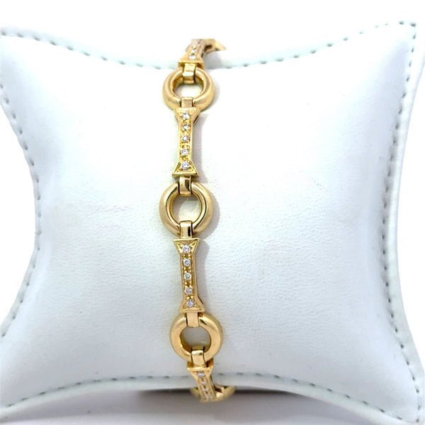 18KT Yellow Gold Circle Bar Link Diamond Bracelet - KFK, Inc.
