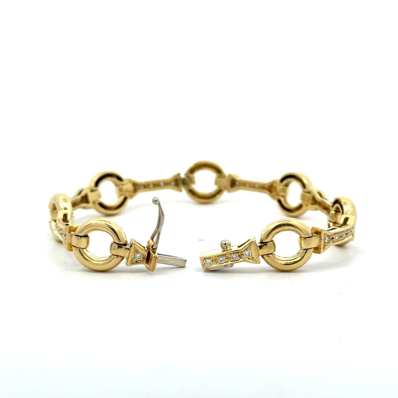 18KT Yellow Gold Circle Bar Link Diamond Bracelet - KFK, Inc.