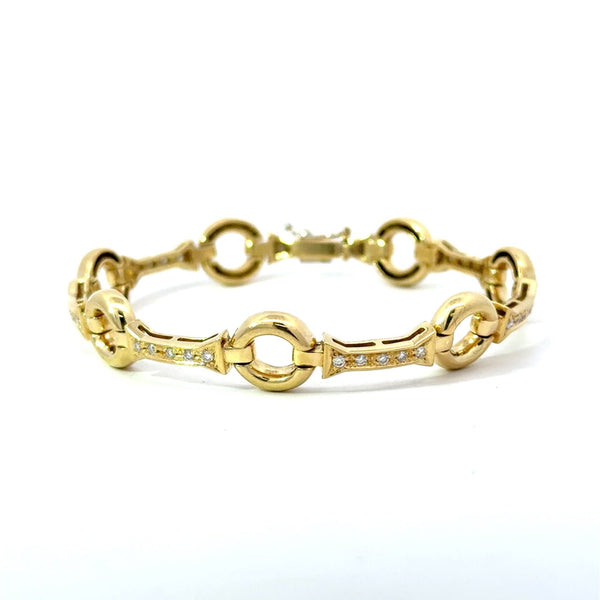 18KT Yellow Gold Circle Bar Link Diamond Bracelet - KFK, Inc.