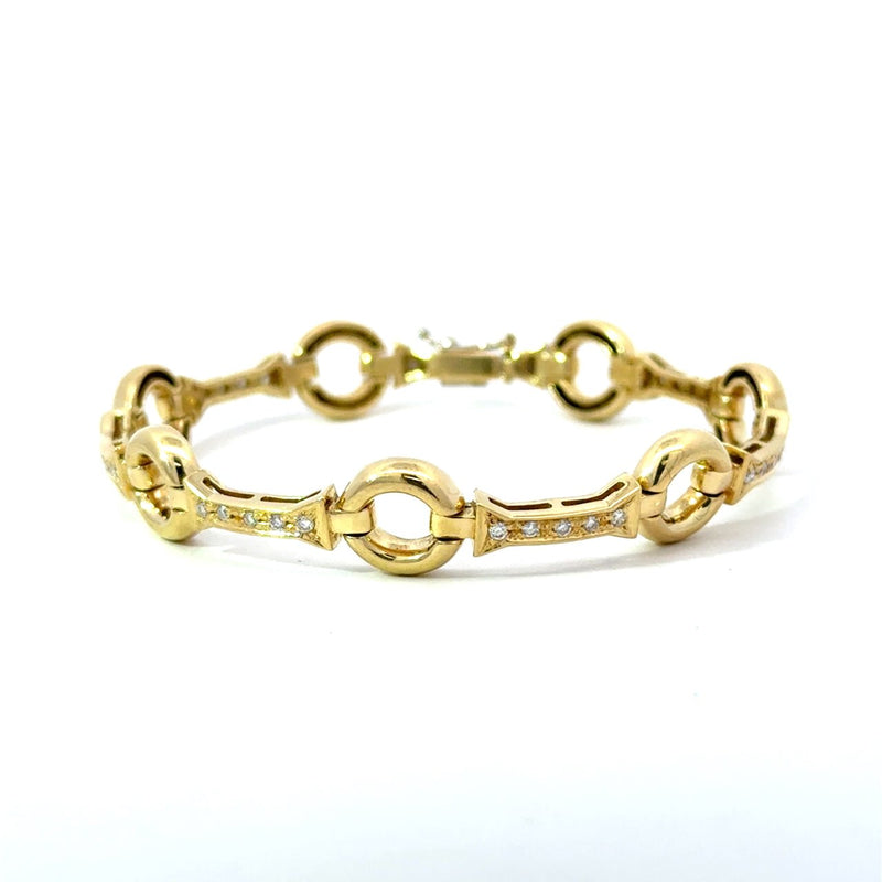 18KT Yellow Gold Circle Bar Link Diamond Bracelet - KFK, Inc.