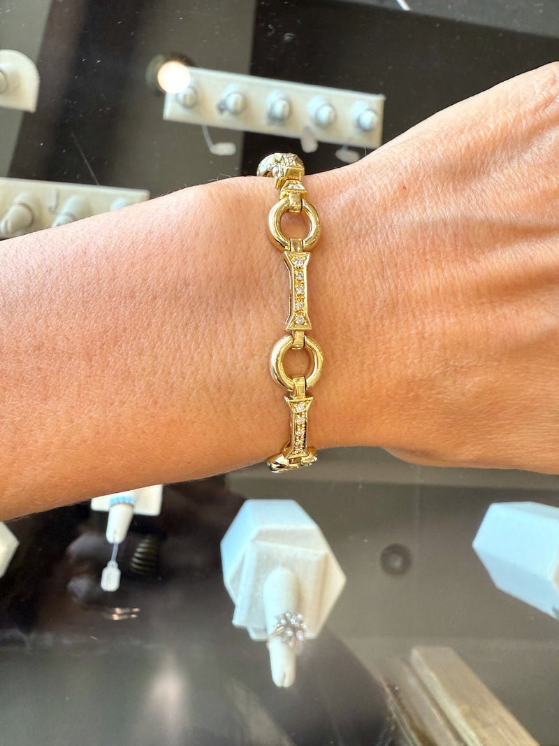 18KT Yellow Gold Circle Bar Link Diamond Bracelet - KFK, Inc.