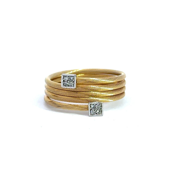 18KT Yellow Gold Coiled Flexible Ring Stacking Ring with Diamond Ends - KFK, Jewelers Inc.