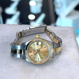 Rolex Ladies Date 26mm Two Tone  14KT yellow gold and stainless steel watch from 1971 KFK Jewelers Los Angeles