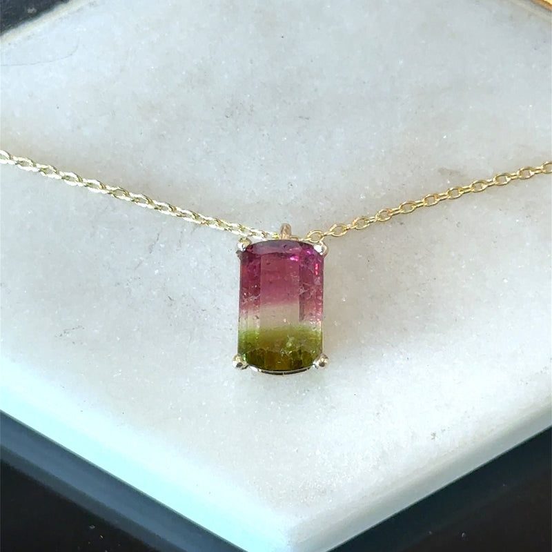 2.82CT Watermelon Tourmaline Pendant Necklace - KFK, Inc.