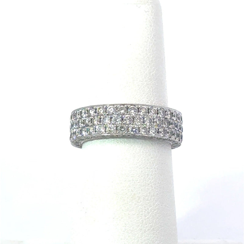 3.46CT 3 - Sided Pavé Diamond Eternity Band in 18KT White Gold, Size 6.5 - KFK, Inc.